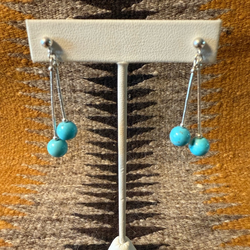 Vintage Dakota West Liquid Silver & Turquoise Bead Earrings